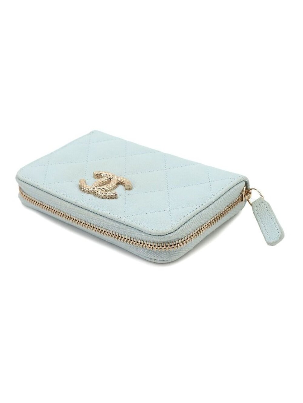 Chanel Quilted Coin Purse Caviar Leather Light Blue Gold - Picture 5 of 9